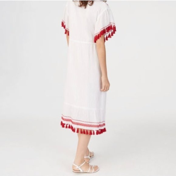 Club Monaco Tiphanie Embroidered Fringe Tassel Midi Dress, M - Picture 4 of 12
